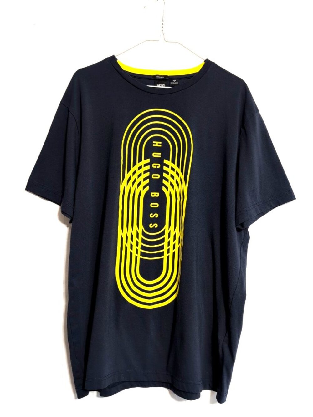 Hugo Boss Men's Graphic Tee XXXL Looks Smaller See Measurements Navy/Yellow VGC